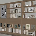 Modern Wooden Bookshelf With Multiple Shelves Books Art Prints And Decorations