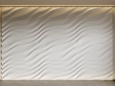 Modern White Textured Wall Design With Wavy Patterns And Soft Lighting 3d model