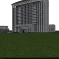 Modern High Rise Office Building With Glass Curtain Wall Green Lawn And Entrance Design