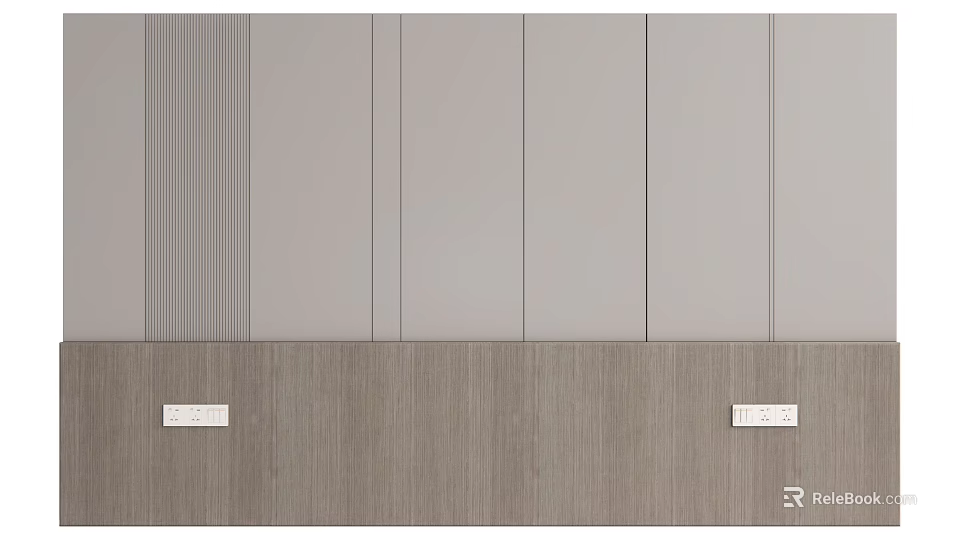 Modern Sofa Background Wall Interior Design With Wooden Panels And Vertical Lines 3d model