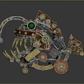 Steampunk Mechanical Device With Gears Spikes Green Gem And Metal Components