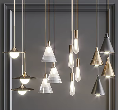 Modern Pendant Lights With Various Designs Metal Glass Shades For Interior Decor 3d model