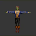 Red Haired Male Game Movie Character in Blue Coat Yellow Vest with Arms Outstretched