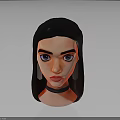 3D Female Character Head Model With Long Black Hair Blue Eyes And Black Choker