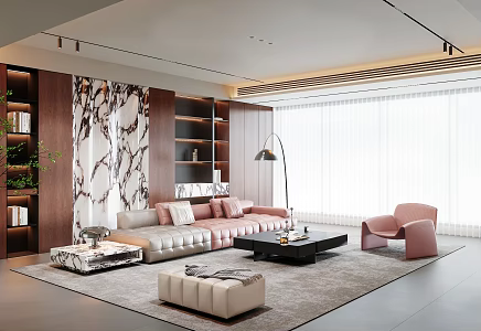 Modern Italian Home Living Room Sofa Coffee Table Combination Italian Background Wall 3d model