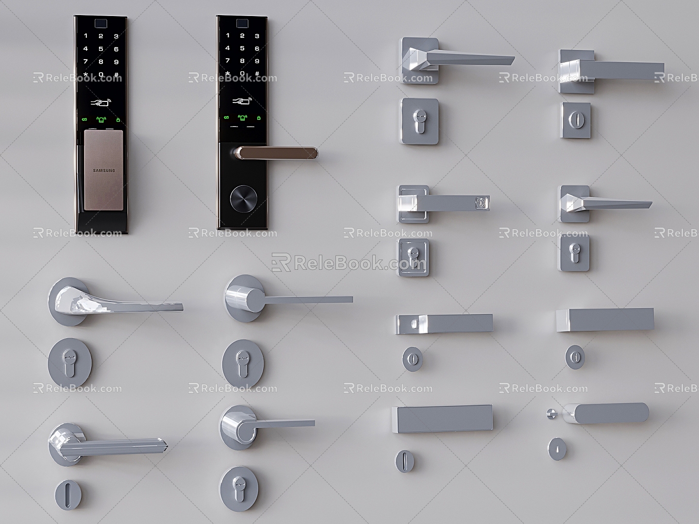 Smart door lock door handle fingerprint password electronic lock 3d model