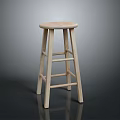 Light Wood Bar Stool With Round Seat Four Legs And Rungs On Smooth Surface