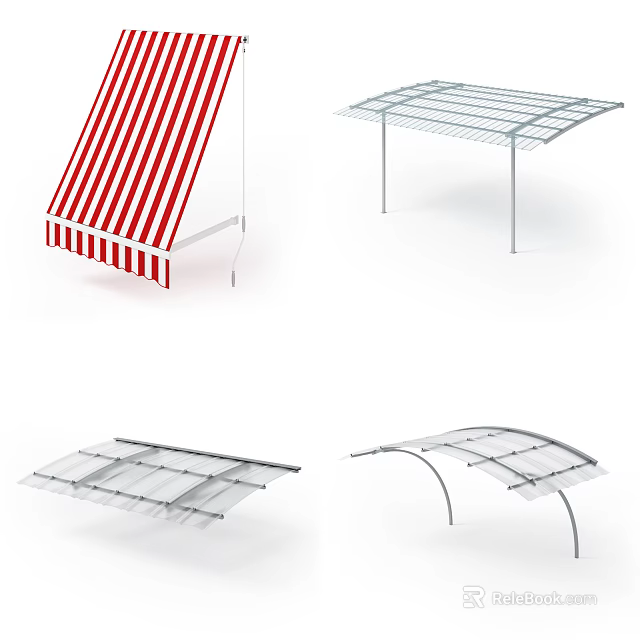 Outdoor Awnings With Striped Design Metal Frame Transparent Cover And Arched Structure 3d model 