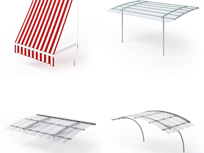 Outdoor Awnings With Striped Design Metal Frame Transparent Cover And Arched Structure 3d model