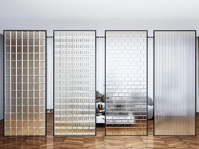 Room Dividers with Different Textured Glass Designs for Modern Interior Space Separation 3d model