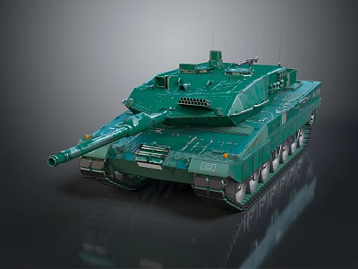 Green Military Tank 3D Model With Shiny Surface And Side View Design 3d model