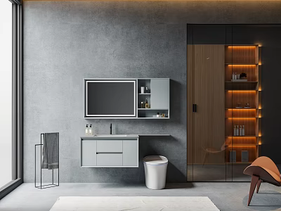 Modern Wall Mounted Bathroom Cabinet With Mirror Storage And Wooden Lighting Design 3d model
