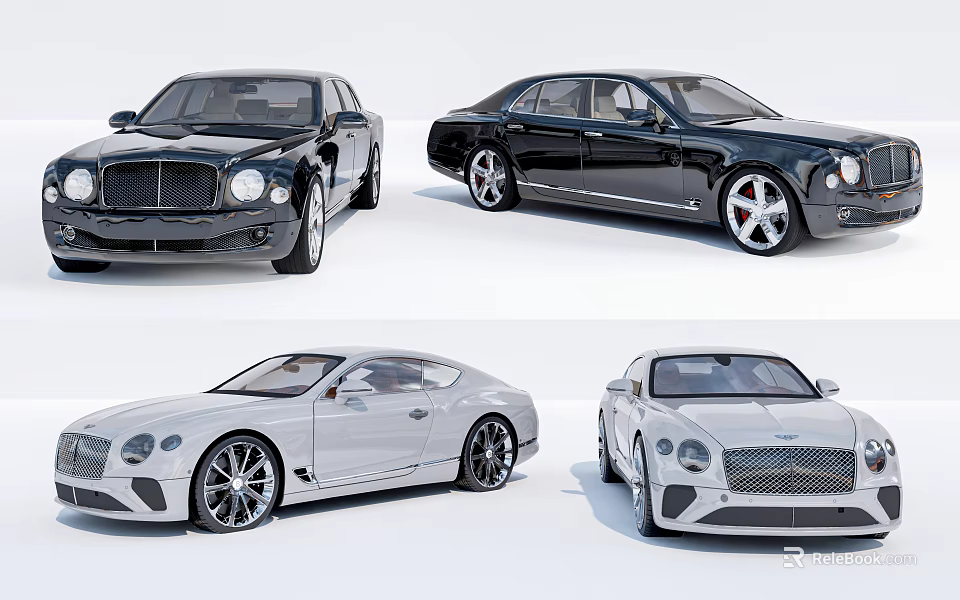Luxury Cars Showcasing Black And White Sedan And Coupe Models With Classic Design And Exterior 3d model 