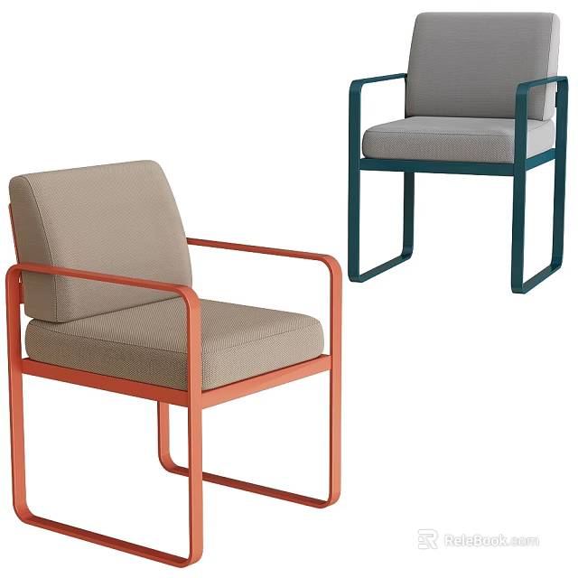 Modern Single Chairs With Orange Teal Frames Armrest And Upholstered Seats 3d model