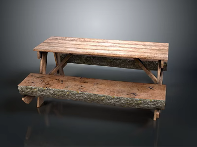 Rustic Wooden Outdoor Table with Attached Bench for Garden Patio Use 3d model