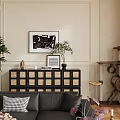 Modern Living Room With Black Leather Sofa Throw Pillow And Geometric Rug