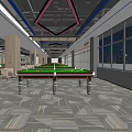 Modern Billiard Room Interior With Multiple Green Pool Tables Comfortable Seating And Stylish Lighting Fixtures