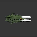 Green Sci Fi Spaceship Model With White Thrusters And Yellow Accents 3d model