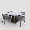Modern Round Marble Dining Table with Four Woven Rattan Chairs Set 3d model