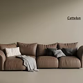 Cattelan Modern Brown Leather Multi Seater Sofa With Pillows And Blanket