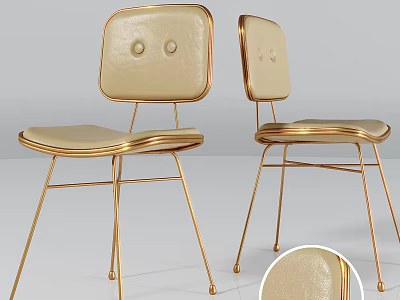 Modern Beige Leather Dining Chairs With Gold Metal Frame And Button Tufted Backrest 3d model