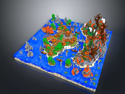 Scenic Island Landscape With Blue Water Green Trees And Orange Rock Formations 3d model
