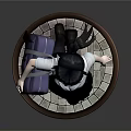 3D Schoolgirl Character In Uniform Black Skirt With Purple Bag Standing On Base