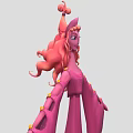 Game Movie Female Character Featuring Pink Curly Hair Pink Robe And Yellow Decorations