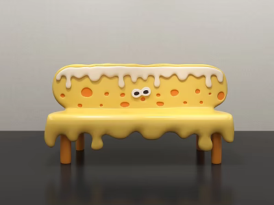 Yellow Public Chair With Orange Spots White Dripping Decor Eyes Design And Brown Legs 3d model