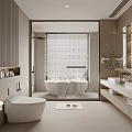 Modern Bathroom Interior Design With Bathtub Vanity Mirror And Light Color Tones