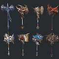Fantasy Weapons with Ornate Designs Metallic Details and Decorative Elements in Various Styles