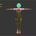 Futuristic Female Character With Short Hair Wearing Pink And Purple Fitted Outfit And Outstretched Arms