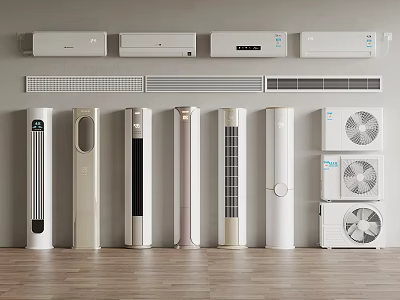 Various Wall Mounted Floor Standing Air Conditioners And Different Fan Designs On 3d model