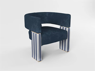 Navy Blue Single Sofa With Curved Armrests And Striped Legs Design 3d model