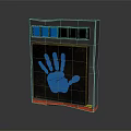 Black Household Item With Blue Handprint Design And Top Blue Black Squares