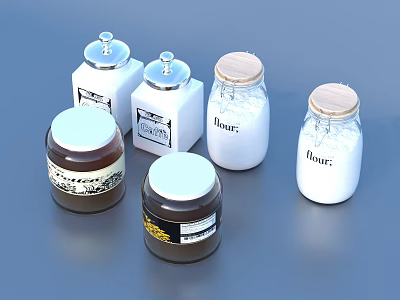 Various Kitchen Storage Jars With Ceramic Glass Containers Labeled For Flour Sugar Lids 3d model