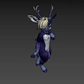 Fantasy 3D Game Movie Character with Golden Hair and Antlers in Purple White Outfit