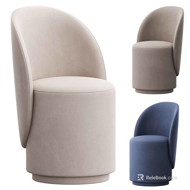 Modern Upholstered Stools In Beige And Blue With Round Design And Backrest 3d model 