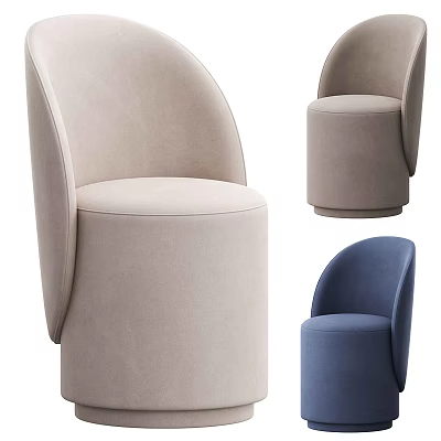 Modern Upholstered Stools In Beige And Blue With Round Design And Backrest 3d model