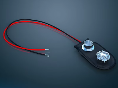 Electronic Device Module Featuring Red Black Wires Circular Hexagonal Metal Components On Black Base 3d model