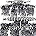 Modern Table and Chair Set With Marble Tabletop Metal Frame Stools And Black Cushions