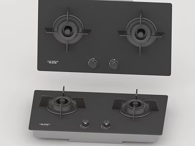 Modern Double Burner Gas Stoves With Black Surface And Control Knobs 3d model