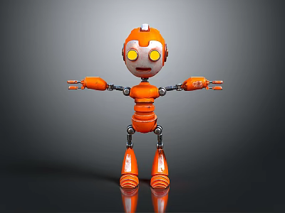 Smart Machine Orange Robot With Yellow Eyes And Outstretched Metallic Arms 3d model