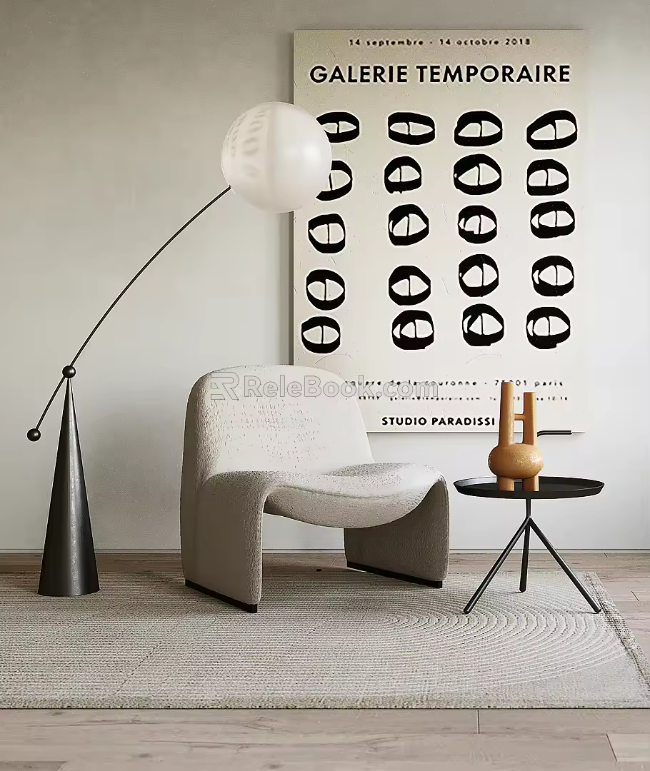 Quiet single person sofa single person sofa floor lamp combination 3d model