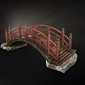 Traditional Ancient Architecture Arched Bridge With Red Railings And Stone Piers