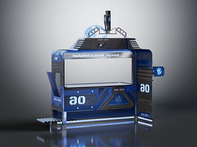Contemporary Information Kiosk With Blue Design Display Screen Number 60 And Metallic Structure 3d model