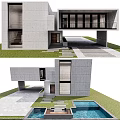 Modern Concrete Detached Villa With Courtyard Swimming Pool And Large Windows