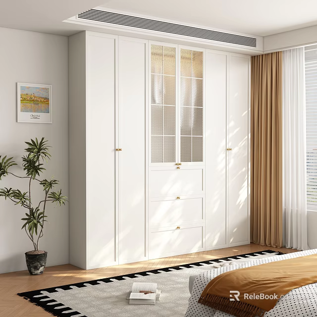 Modern White Wardrobe With Glass Doors Drawers And Natural Light Interior 3d model 
