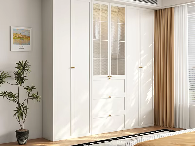 Modern White Wardrobe With Glass Doors Drawers And Natural Light Interior 3d model