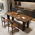 Wooden Dining Table Set With Four Chairs And Tabletop Decor In Modern Interior
